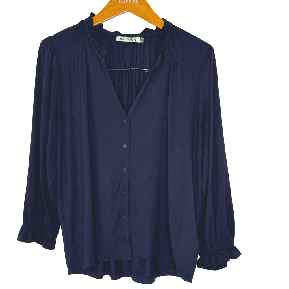 Baukjen Annie Ruffle Collar Blouse Navy Size 12‎